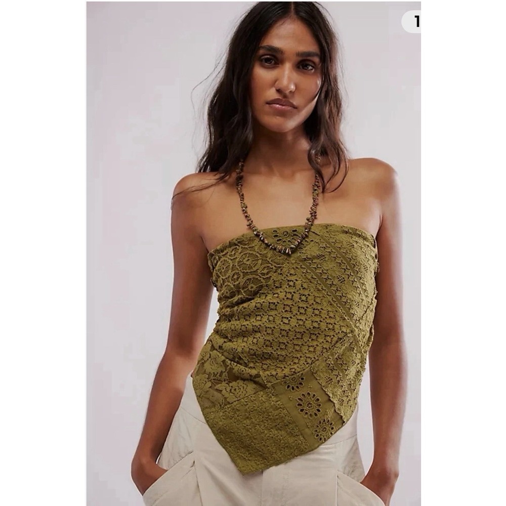 Free People FP One Raya Lace Bandana Top Cropped Smocked Strapless New Large XS?